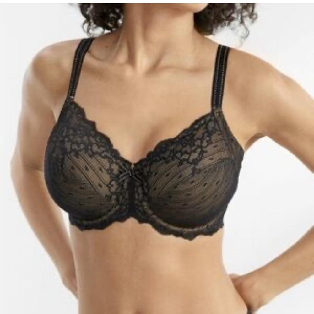 Chantelle Revele Moi Bra Womens 36 DDD Black Sheer Lace Underwire Lined Unlined